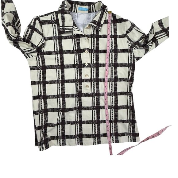 J. McLaughlin Catalina Knit Top Women Large Collar Henley Plaid Stretch Classic - Picture 9 of 10
